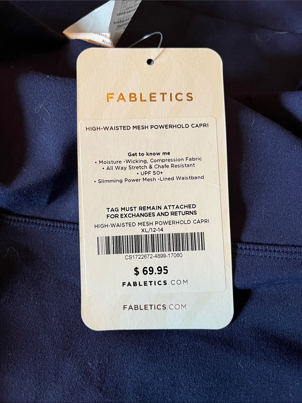 NWT Fabletics High-Waisted Mesh Powerhold Capri — Dark Navy